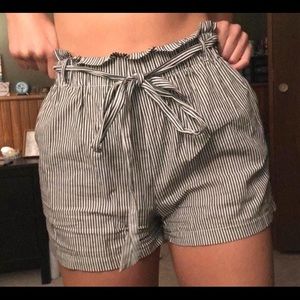 Paper Bag Shorts- Black & White Striped